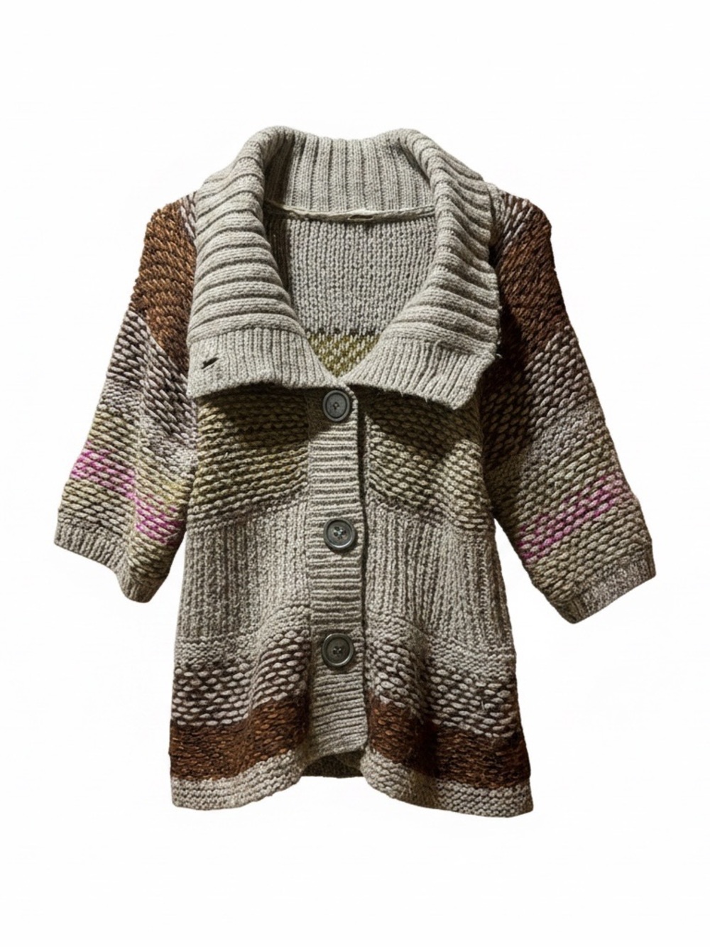 Free People Neutral Shawl-Collar Button Cardigan
